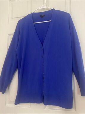 Talbots Petite L LP Blue Cardigan V-Neck  button-up  Long Sleeve sweater